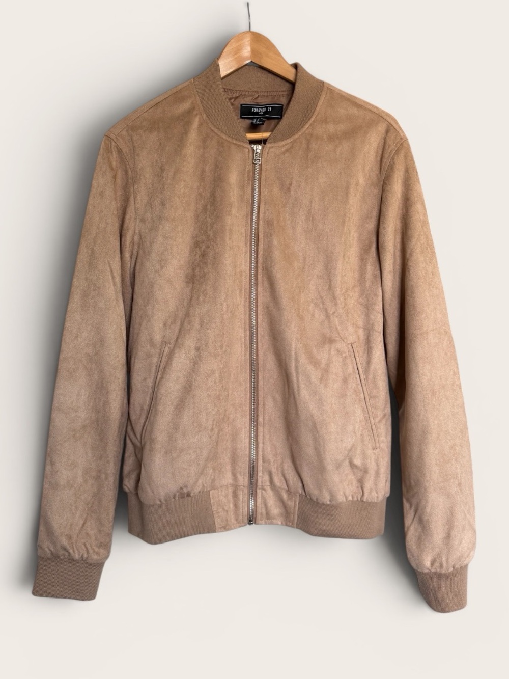 Forever 21 Men Taupe Faux Suede Bomber Jacket NWT Small Minimalist